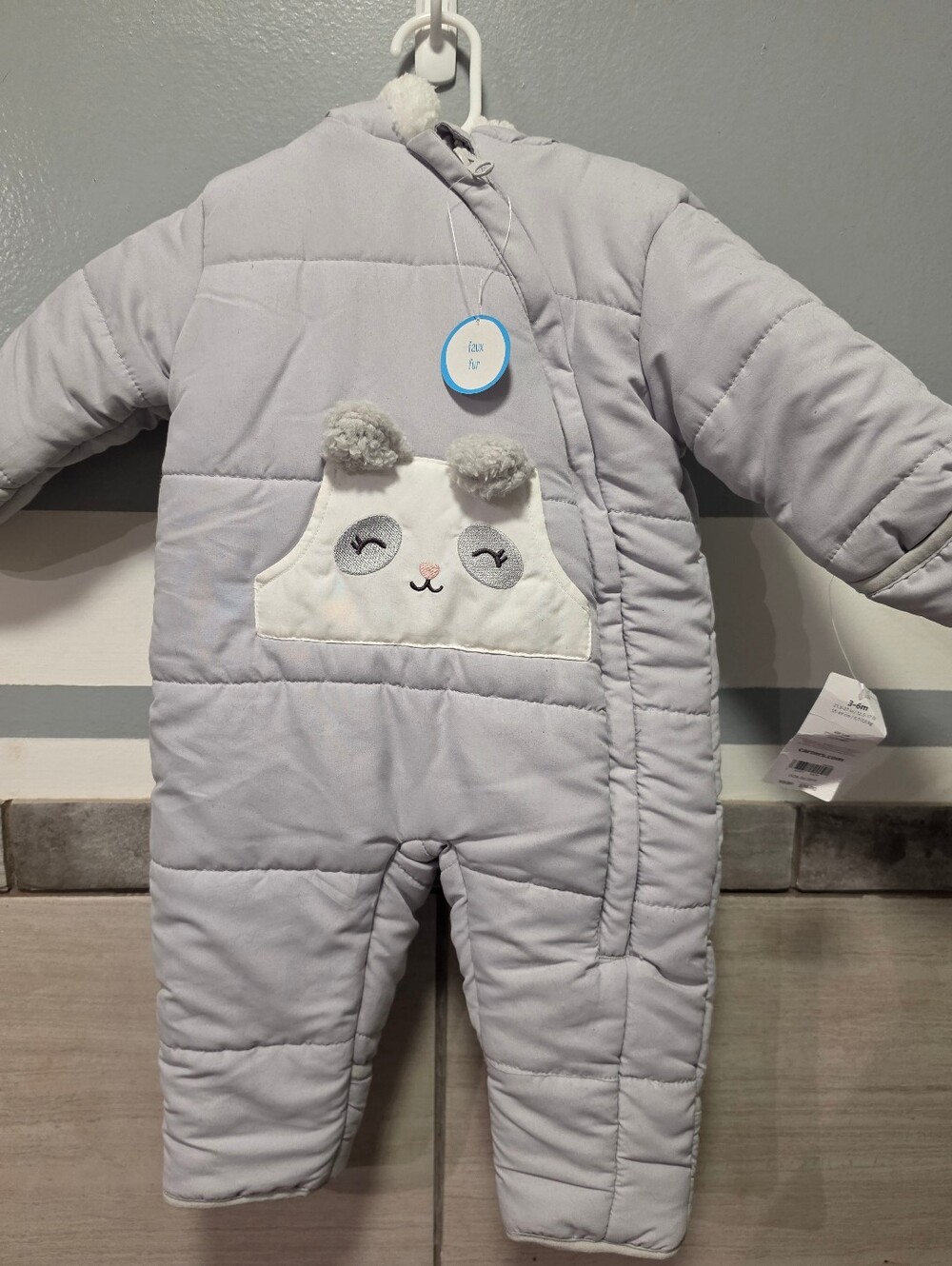 Carter's Light Gray Quilted Infant Winter Suit with Panda Face